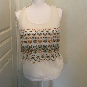Greylin White Tank Blue Orange Chevron Beading